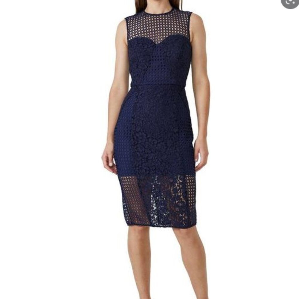 Bardot Mixed Lace Panel Dress in‎ Navy Blue Size: 4 (XS) New!